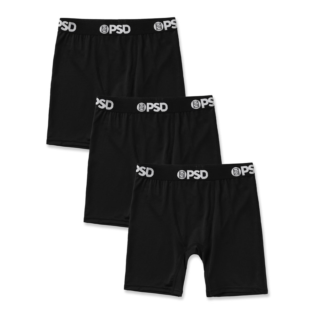 PSD Boys Boxer Briefs Black Cotton 3-Pack, Comfortable Breathable Underwear for Boys, Boys Underwear Ages 6-16, Small