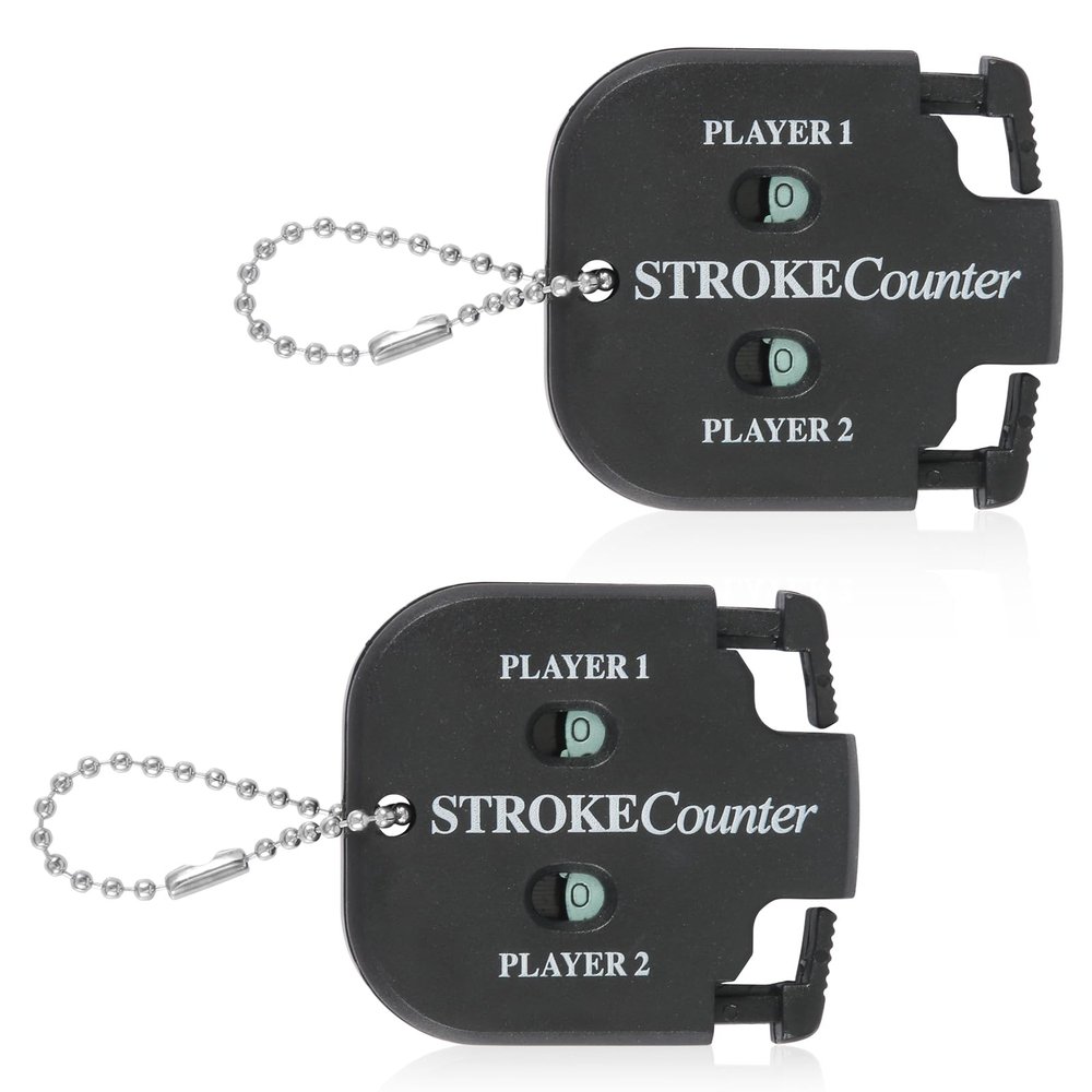 PEUTIER 2pcs Golf Stroke Counter, Mini Golf Ball Shot Clicker Counter Black Golf Score Keeper Swing Scoreboard Accessories with Dial Reset Tool Key Chain for Different Kinds of Competitions and Games