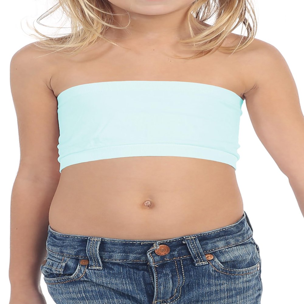 Kurve Girls Bandeau Tube Bra - Strapless Bandeau Bra,UV Protective Fabric UPF50+, Baby Blue, Age (4-8)