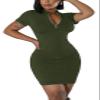 AiiUp Ribbed Bodycon Dresses for Women Short Sleeve Summer Zip Up Front Casual Mini Tank Dress Army Green view 1