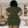 AiiUp Ribbed Bodycon Dresses for Women Short Sleeve Summer Zip Up Front Casual Mini Tank Dress Army Green view 3
