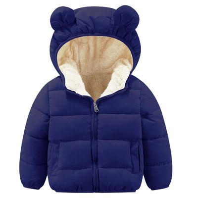ANHDM Toddler Boys Girls Thicken Winter Coat Baby Fleece Warm Cute Bear Ear Hooded Jacket Clothes, Navy Blue, 5-6 Years