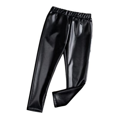 Baby Girls Metallic PU Faux Leather Pants - Toddler Elastic Waist Trousers Kids Leggings (Black, 4-5 Years)
