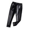 Baby Girls Metallic PU Faux Leather Pants - Toddler Elastic Waist Trousers Kids Leggings (Black, 4-5 Years) view 1