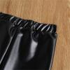 Baby Girls Metallic PU Faux Leather Pants - Toddler Elastic Waist Trousers Kids Leggings (Black, 4-5 Years) view 4
