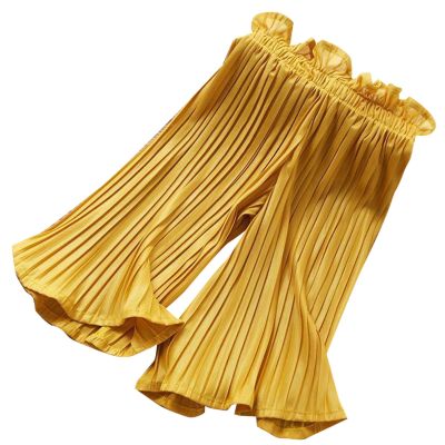 Baby and Little Girls Soft Cotton Flowy Wide Leg Ruffled Pants Solid Color loomers Summer (Yellow, 18-24 Months)