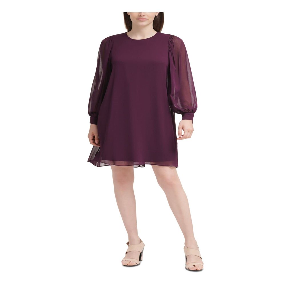 Calvin Klein Womens Petites Chiffon Shift Dress Purple 0P