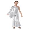 CHICTRY Girl's Skating Jumpsuit Shiny Sequins Party Romper Bodysuit One Shoulder Flare Bell Bottom Dance Pants Silver 13-14 Years view 1