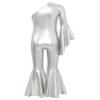 CHICTRY Girl's Skating Jumpsuit Shiny Sequins Party Romper Bodysuit One Shoulder Flare Bell Bottom Dance Pants Silver 13-14 Years view 4