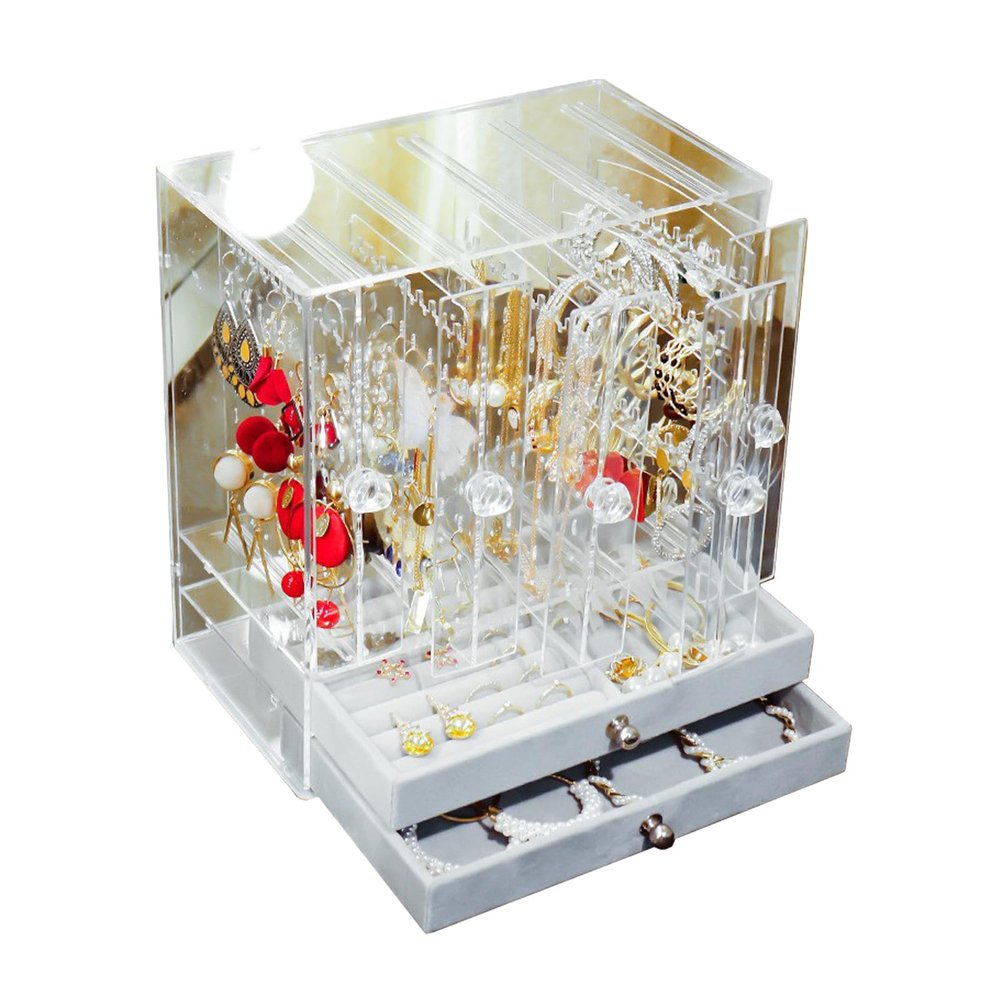 KEFSR Earring Organizer Box, Jewelry Box for Women, Clear Storage Acrylic for Earrings Necklace Organizer Jewelry Box, Transparent Jewelry Display Stand for Women Girls(#1)