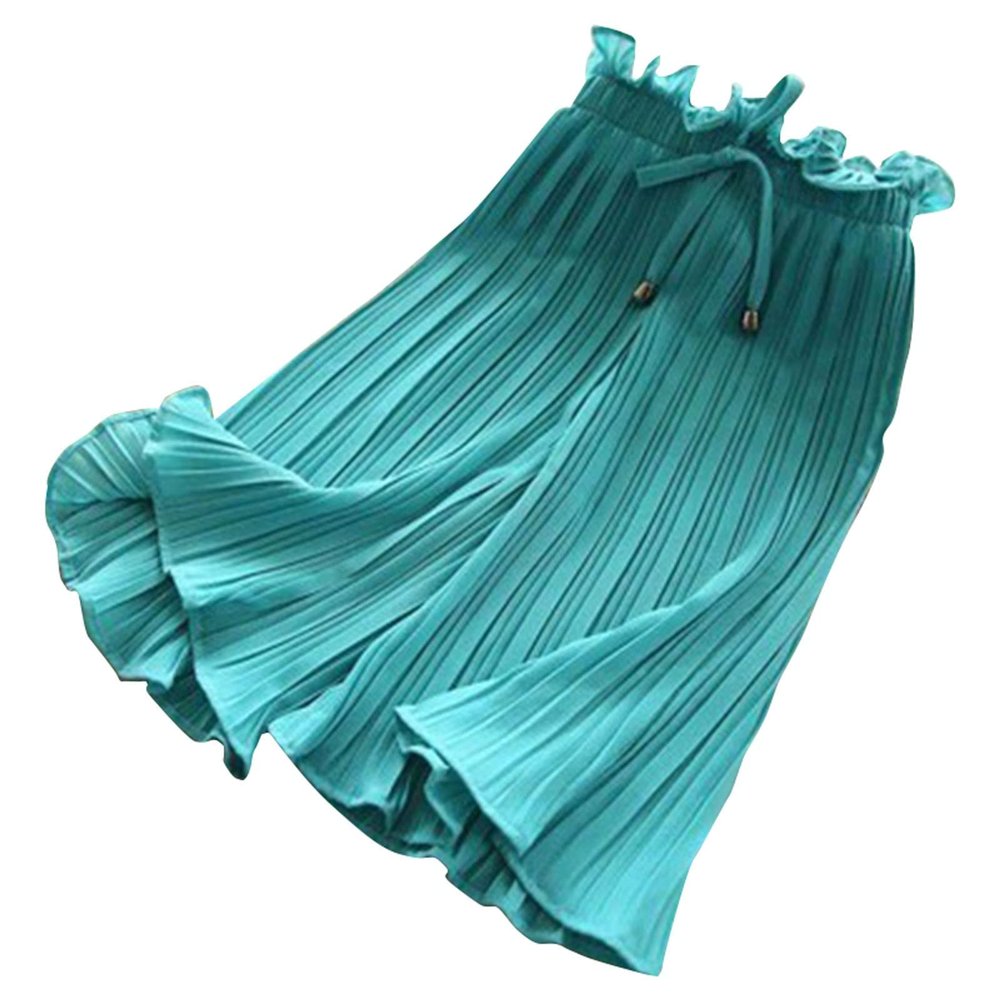 Baby and Little Girls Soft Cotton Flowy Wide Leg Ruffled Pants Solid Color loomers Summer Palazzo (Green, 6-7 Years)
