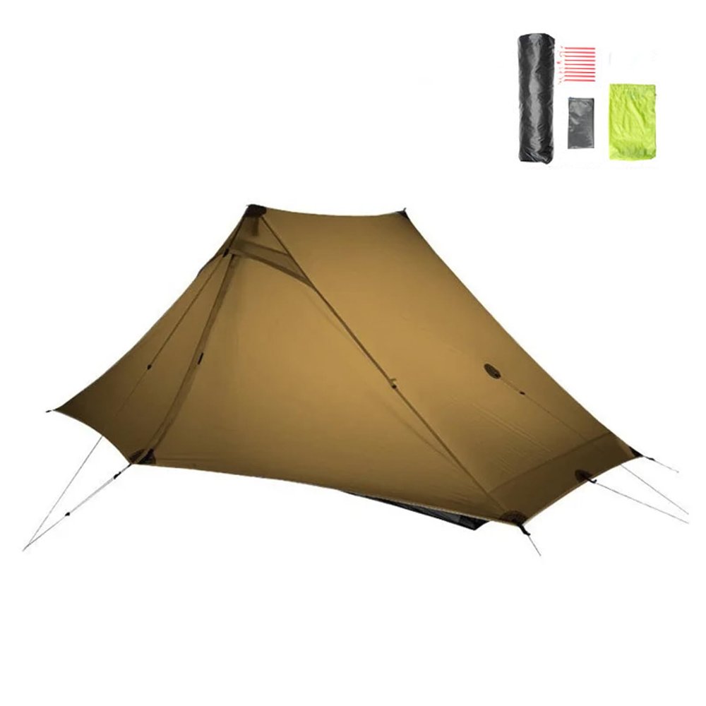 3FULGEAR Lanshan 2 Pro Tent 2 Person Ultralight Camping Tent, 3/4 Season Professional 20D Silnylon Rodless Tent for Camping, Climbing, Hiking (Khaki 2 Pro, 4 Season)