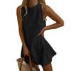 Zhyaj Women's Sleeveless Tank Dress Cotton Linen Casual Loose Crew Neck Solid Color Back Zipper Scallop Basic A-line Mini Dresses Beach Sundress, Black, S view 1