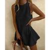 Zhyaj Women's Sleeveless Tank Dress Cotton Linen Casual Loose Crew Neck Solid Color Back Zipper Scallop Basic A-line Mini Dresses Beach Sundress, Black, S view 2