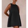 Zhyaj Women's Sleeveless Tank Dress Cotton Linen Casual Loose Crew Neck Solid Color Back Zipper Scallop Basic A-line Mini Dresses Beach Sundress, Black, S view 3