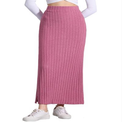 Allegra K Knit Long Pencil Skirts for Women's Bodycon Ribbed Sweater Maxi Skirt with Slit Small Pink