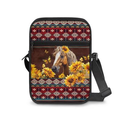 Suobstales Horse Sunflower Butterfly Print Small Crossbody Bag for Teen Girls, Aztec Geometric Lightweight Messenger Shoulder Bags Cross Body Purse Stuff Bag Casual Daypack for Women Men