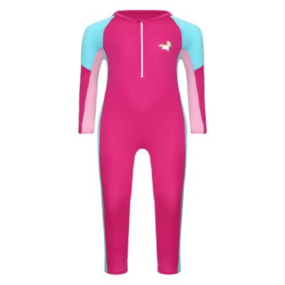 Hedmy Kids Swimsuit Full Body Sunsuits Youth Girl's One Piece Water Sportswear Long Sleeve Rush Guard Swimwear Hot Pink 9-10 Years