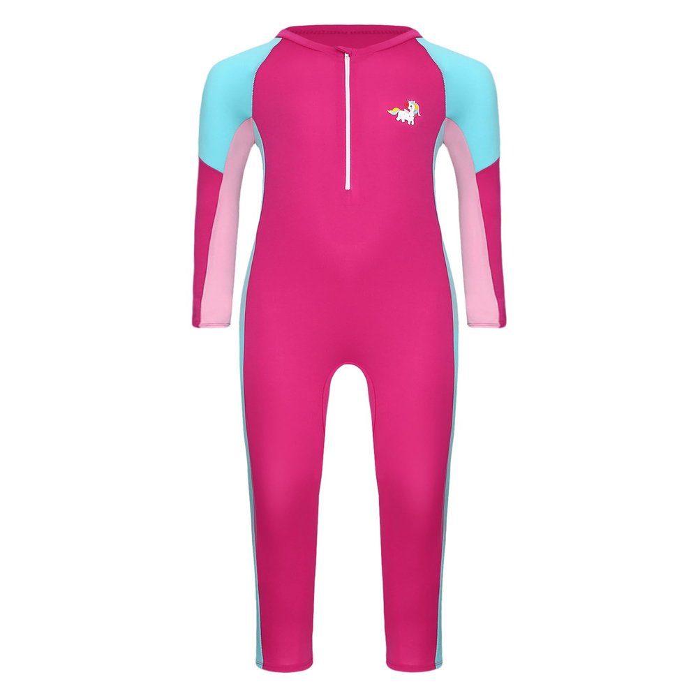 Hedmy Kids Swimsuit Full Body Sunsuits Youth Girl's One Piece Water Sportswear Long Sleeve Rush Guard Swimwear Hot Pink 9-10 Years