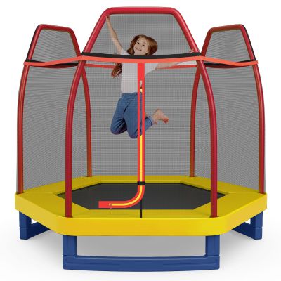 Giantex 7 Ft Trampoline for Kids, Max Load 220 Lbs, Heavy Duty Steel Frame Small Mini Toddler Trampoline, Great Gifts for Boys Girls, Outdoor Indoor Kids Trampolines with Net, for Age 3-8