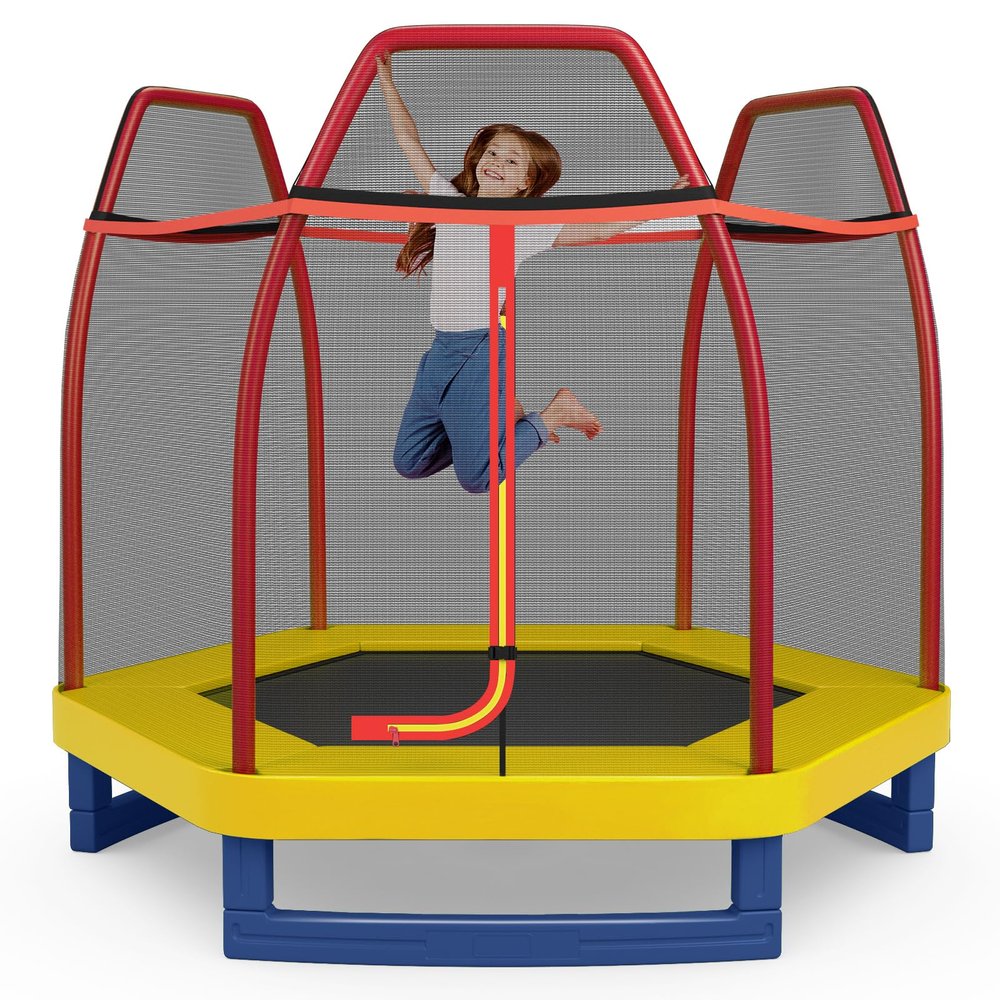 Giantex 7 Ft Trampoline for Kids, Max Load 220 Lbs, Heavy Duty Steel Frame Small Mini Toddler Trampoline, Great Gifts for Boys Girls, Outdoor Indoor Kids Trampolines with Net, for Age 3-8