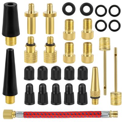 30pcs Bicycle Valve Adapter Set, Brass Tire Inflator Adapter Bike Tire Valve Adapter Inflation Devices and Accessories for Standard Pump or Air Compressor for Presta Schrader