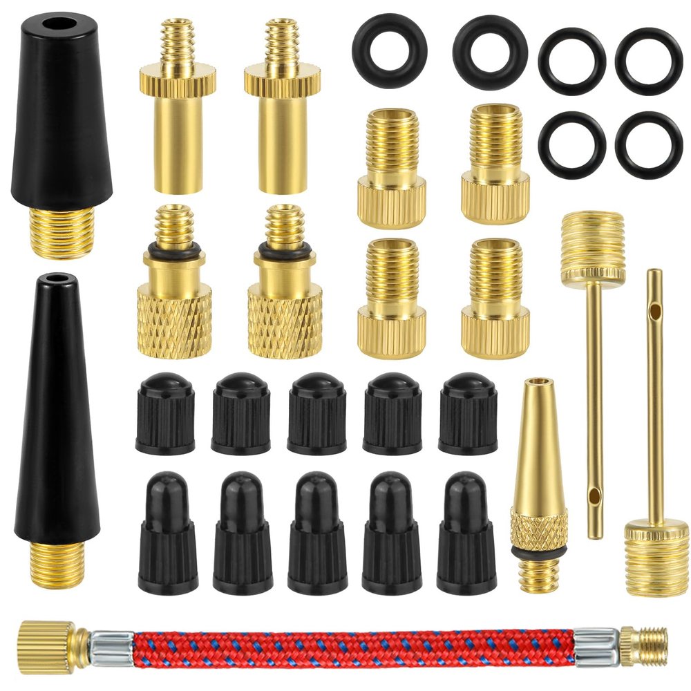 30pcs Bicycle Valve Adapter Set, Brass Tire Inflator Adapter Bike Tire Valve Adapter Inflation Devices and Accessories for Standard Pump or Air Compressor for Presta Schrader