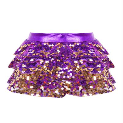 CHICTRY Girls 3-Layers Ruffle Tiered Sequin Skirt Hip Hop Performance Mini Skorts Dancewear Purple 10 Years