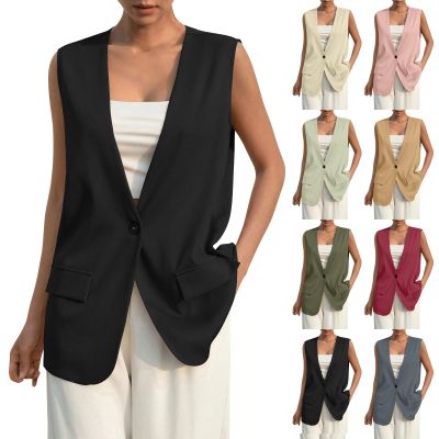 Vest Tops for Women 2025 Dressy Casual Sleeveless Vests Button Down Tops Plus Size Loose V Neck Blazer Jacket Lightweight Open Front Waistcoat Outerwear Black(A Black,3X-Large)