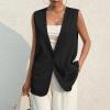 Vest Tops for Women 2025 Dressy Casual Sleeveless Vests Button Down Tops Plus Size Loose V Neck Blazer Jacket Lightweight Open Front Waistcoat Outerwear Black(A Black,3X-Large) view 2