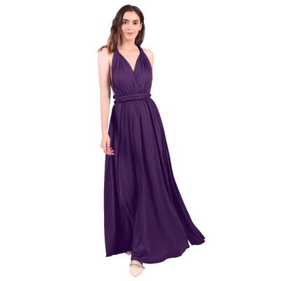 ABEHIK Women Transformer Evening Long Prom Dress Maxi Cocktail Wrap Convertible Multi Way Dress Floor Length Formal Wedding Bridesmaid Gown Party Dresses Dark Purple XS