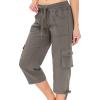 Cargo Capris for Women Summer Casual Drawstring Capris Pants with Pockets Plus Size Quick Dry Hiking Pants Baggy Capri Cargo Pants Elastic Waist Cropped Pants Outdoor Travel Pants for Camping Golf view 2