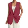 2025, Vest Tops for Women 2024 Dressy Casual Sleeveless Vests Button Down Tops Plus Size Loose V Neck Blazer Jacket Lightweight Open Front Waistcoat Outerwear(A Wine,XX-Large) view 1