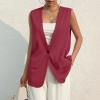 2025, Vest Tops for Women 2024 Dressy Casual Sleeveless Vests Button Down Tops Plus Size Loose V Neck Blazer Jacket Lightweight Open Front Waistcoat Outerwear(A Wine,XX-Large) view 2