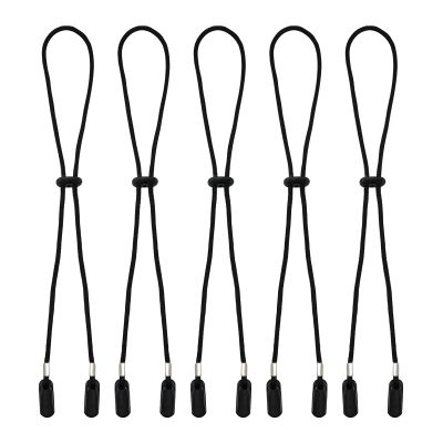 PEUTIER 5pcs Adjustable Black Hat Strap Clips, Elastic Chin Cord, Windproof, Anti-Lost, Fishing, Boating, Golf, Outdoor