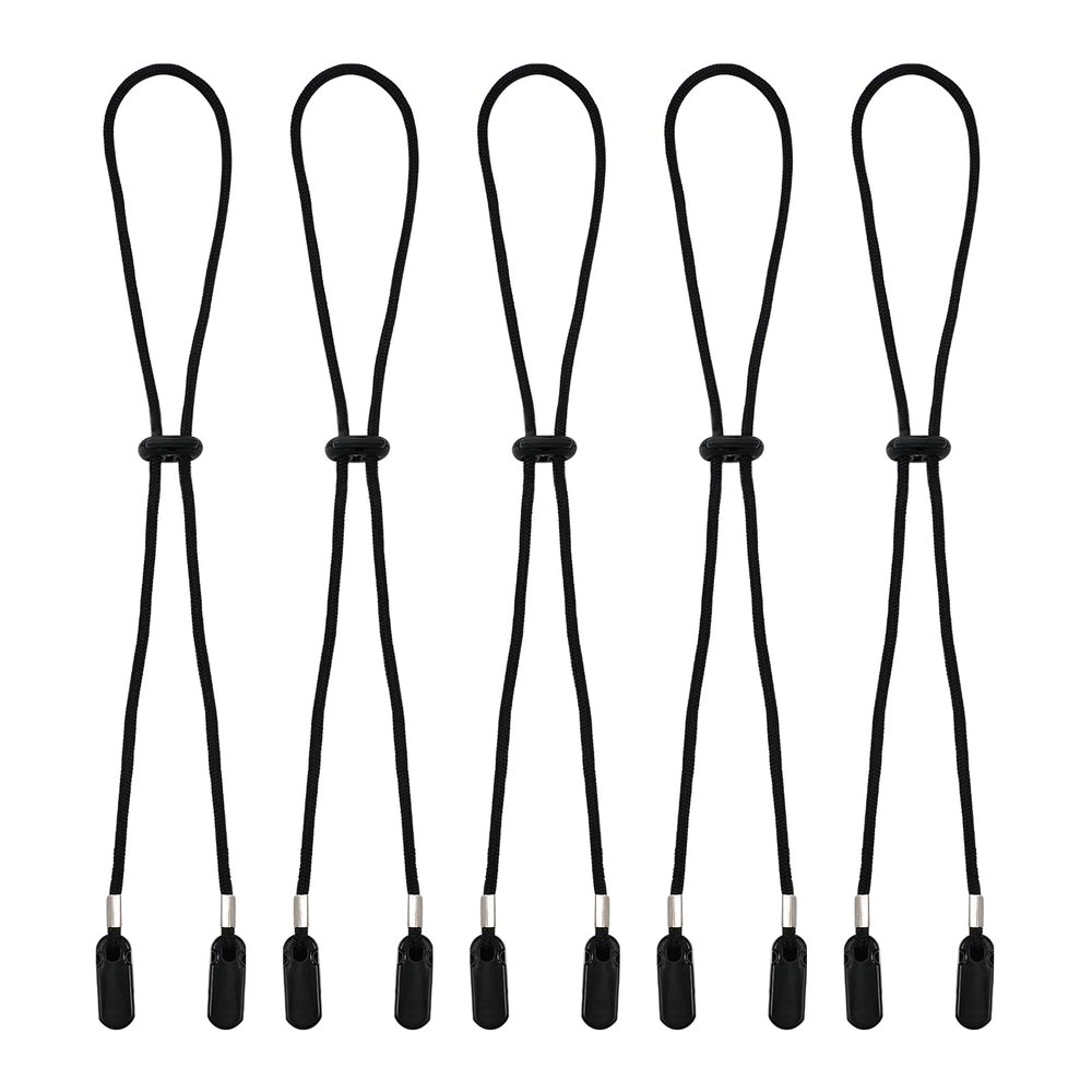 PEUTIER 5pcs Adjustable Black Hat Strap Clips, Elastic Chin Cord, Windproof, Anti-Lost, Fishing, Boating, Golf, Outdoor