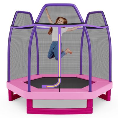 Giantex 7 Ft Trampoline for Kids, Max Load 220 Lbs, Heavy Duty Steel Frame Small Mini Toddler Trampoline, Great Gifts for Boys Girls, Outdoor Indoor Kids Trampolines with Net, for Age 3-8