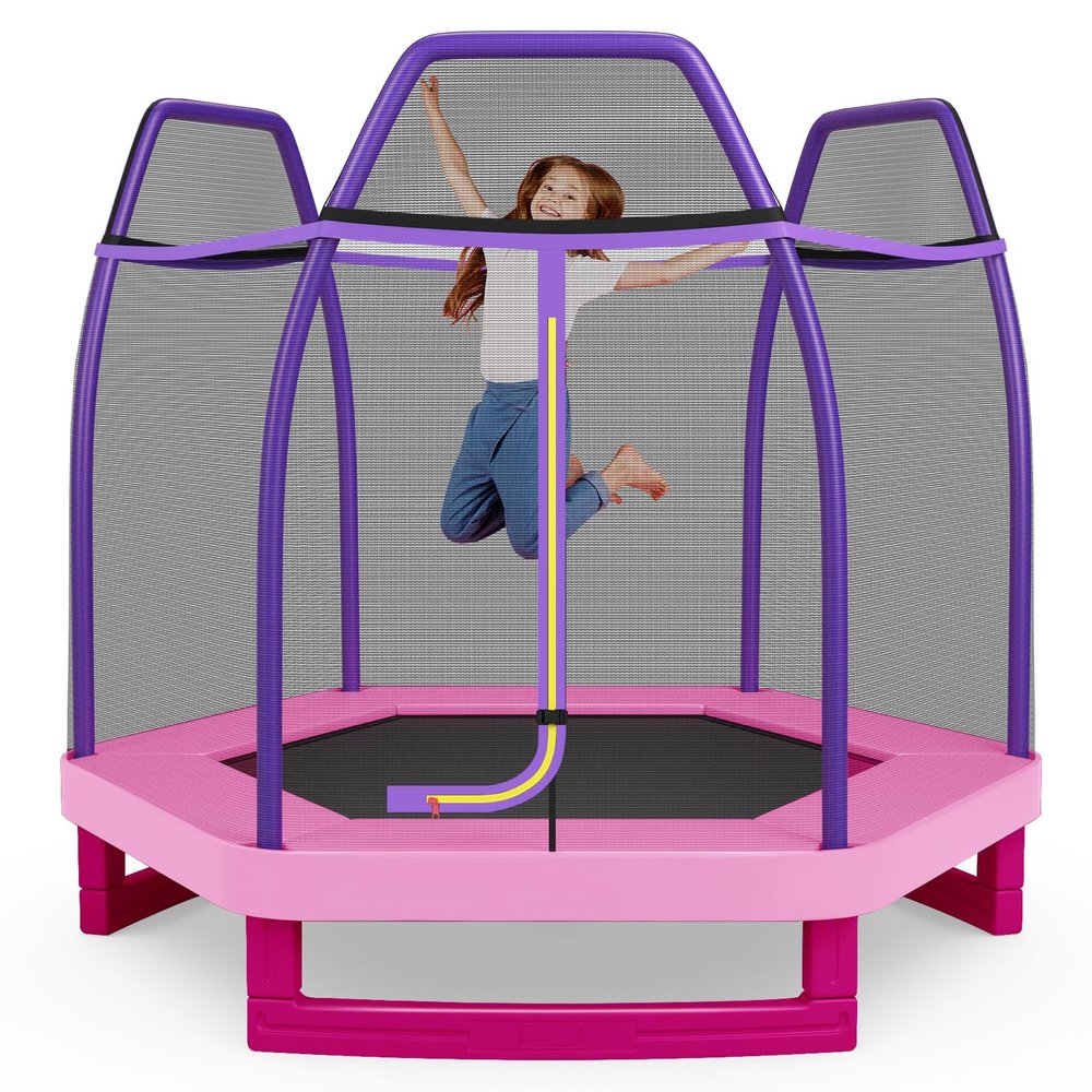 Giantex 7 Ft Trampoline for Kids, Max Load 220 Lbs, Heavy Duty Steel Frame Small Mini Toddler Trampoline, Great Gifts for Boys Girls, Outdoor Indoor Kids Trampolines with Net, for Age 3-8