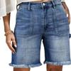 TIAFORD Women's Casual High Rise Straight Leg Frayed Hem Jeans Summer Short Knee Length Denim Shorts with Pockets view 1