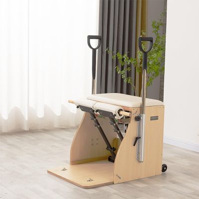 NYZAL Yoga Pilates Fitness Trainer, Pilates Split-Pedal Stability Chair with Handles, Pilates Reformer Machine for Home, Maple Stability Pilates Pro Chair Equipment(White)