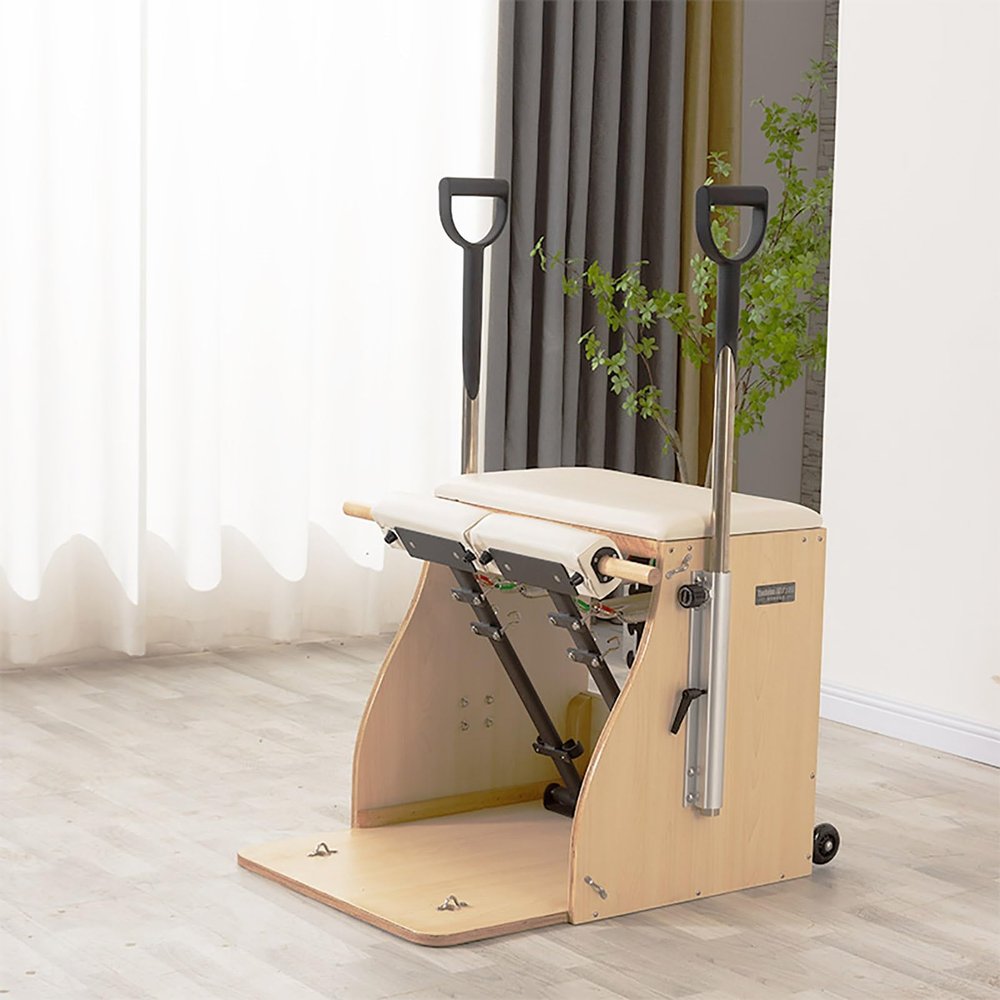 NYZAL Yoga Pilates Fitness Trainer, Pilates Split-Pedal Stability Chair with Handles, Pilates Reformer Machine for Home, Maple Stability Pilates Pro Chair Equipment(White)