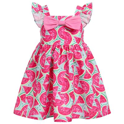 IMEKIS Melon Dress Baby Girl: First Birthday Outfit 1st 2nd 3rd 4th 5th Birthday Dress Toddler Cake Smash Photoshoot Kids Princess Party Summer Beach Holiday Casual Dress Hot Pink Melon 4-5T