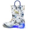 HugRain Toddler Boys Rain Boots Little Kids Baby child Light Up Waterproof Rubber Shoes Printed Mud Lightweight Adorable with Easy-On Handles Non Slip Sole Crane Excavator Blue Size 6 view 1
