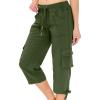 Cargo Capris for Women Summer Casual Drawstring Capris Pants with Pockets Plus Size Quick Dry Hiking Pants Baggy Capri Cargo Pants Elastic Waist Cropped Pants Outdoor Travel Pants for Camping Golf view 2