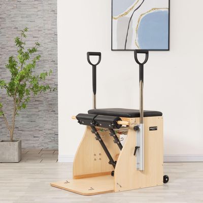 NYZAL Yoga Pilates Fitness Trainer, Pilates Split-Pedal Stability Chair with Handles, Pilates Reformer Machine for Home, Maple Stability Pilates Pro Chair Equipment(Black)