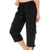 Cargo Capris for Women Summer Casual Drawstring Capris Pants with Pockets Plus Size Quick Dry Hiking Pants Baggy Capri Cargo Pants Elastic Waist Cropped Pants Outdoor Travel Pants for Camping Golf view 2