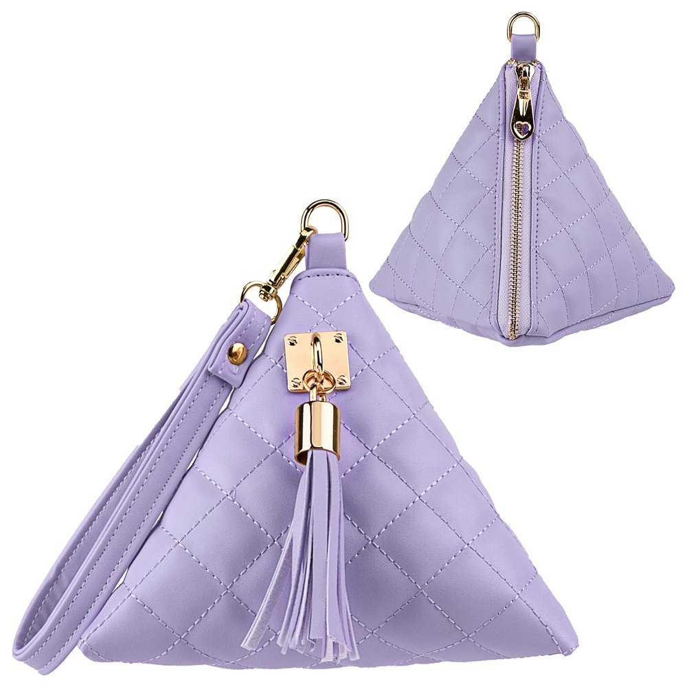 AATACAS Leather Quilted Triangle Wristlet Clutch Purse Handbag - Pyramid Evening Cocktail Wallet Tassel Charm (Light-purple)