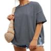 EXLURA Womens Summer Oversized T Shirts 2026 Casual Short Sleeve Loose Maternity Tops Crewneck Tunic Plus Gym Workout Top Deep Grey