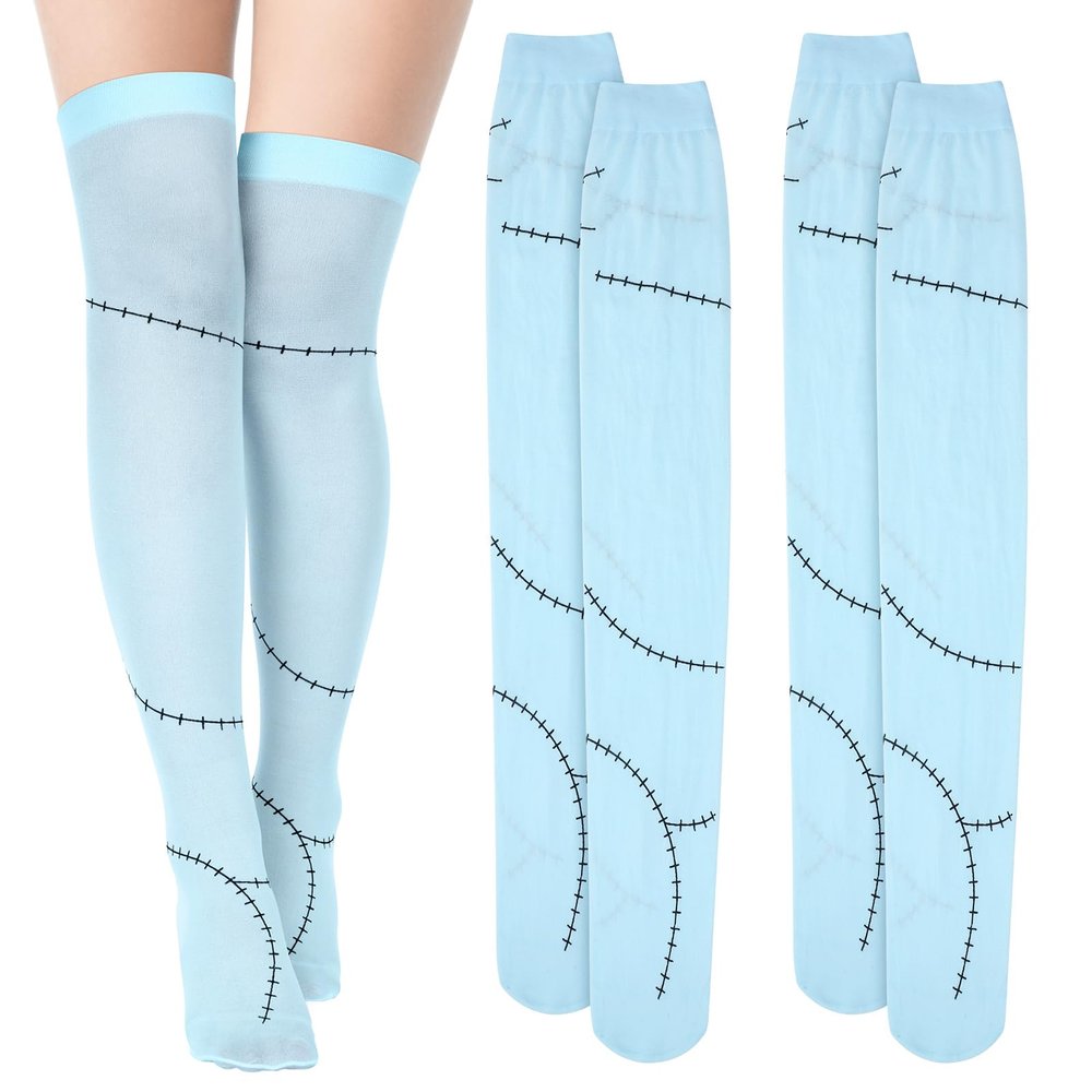 Cotwinter Halloween Sally Socks Costume Sally Stockings Scars Printed Socks Halloween Nightmare Costume Dress Up (2 Pairs)
