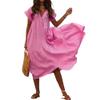 BIVENANT Womens Cotton Dresses Boho Tiered Maxi Dress Cotton Short Sleeve Midi Dress for Women Pink Gauze Dress for Women Shift Dress with Sleeves,Pink,S view 1